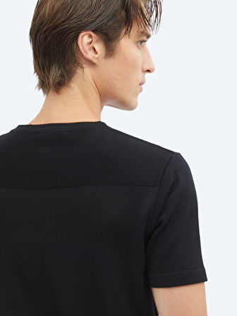 Siyah Bisiklet Yaka Desenli Triko