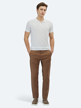 Kırık Beyaz Polo Yaka Desenli Triko