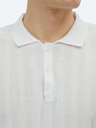 Kırık Beyaz Polo Yaka Desenli Triko