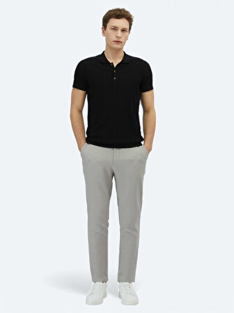 Siyah Polo Yaka Desenli Triko