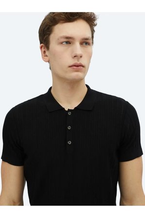 Siyah Polo Yaka Desenli Triko