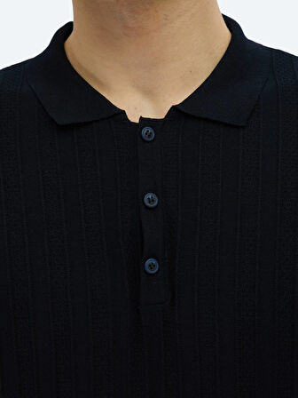 Lacivert Polo Yaka Desenli Triko