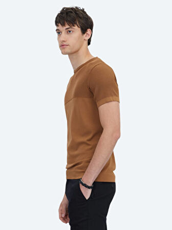 Kahverengi Bisiklet Yaka Desenli Triko