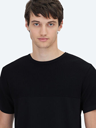 Siyah Bisiklet Yaka Desenli Triko