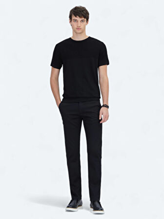 Siyah Bisiklet Yaka Desenli Triko