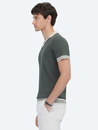 Haki Polo Yaka Desenli Triko