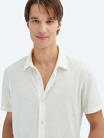 Ekru Desenli Regular Fit Casual Gömlek