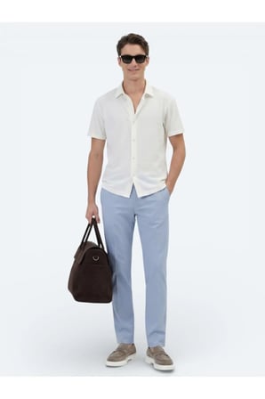 Ekru Desenli Regular Fit Casual Gömlek