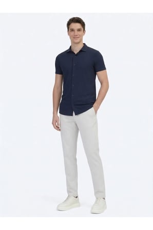 Lacivert Desenli Regular Fit Casual Gömlek
