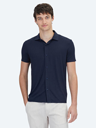 Lacivert Desenli Regular Fit Casual Gömlek