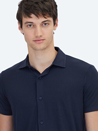 Lacivert Desenli Regular Fit Casual Gömlek