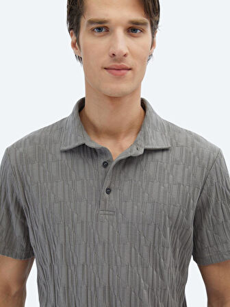 Antrasit Desenli Polo Yaka %100 Pamuk T-Shirt