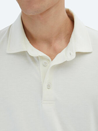 Ekru Düz Çevre Dostu Polo Yaka T-Shirt