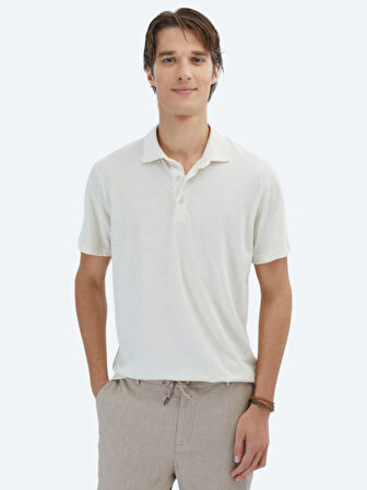 Bej Desenli Polo Yaka Pamuk Karışımlı T-Shirt