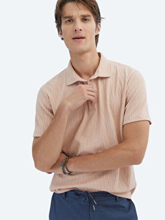 Somon Desenli Polo Yaka Pamuk Karışımlı T-Shirt