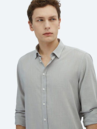Açık Gri Düz Regular Fit Dokuma Casual %100 Pamuk Gömlek