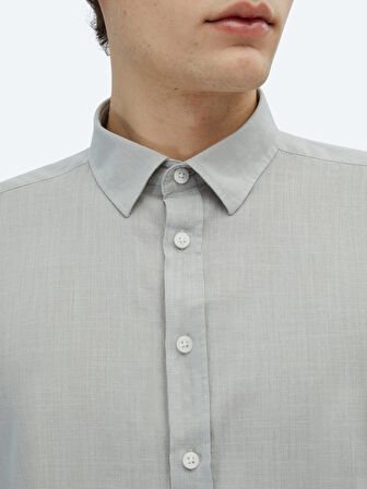 Açık Gri Düz Regular Fit Dokuma Casual %100 Pamuk Gömlek