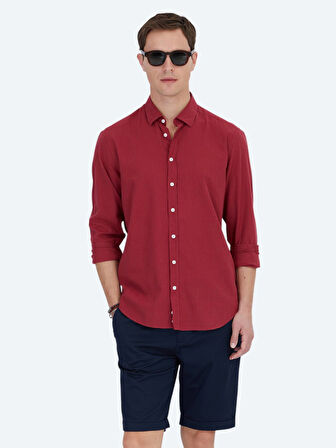 Kırmızı Düz Regular Fit Dokuma Casual %100 Pamuk Gömlek