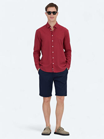 Kırmızı Düz Regular Fit Dokuma Casual %100 Pamuk Gömlek