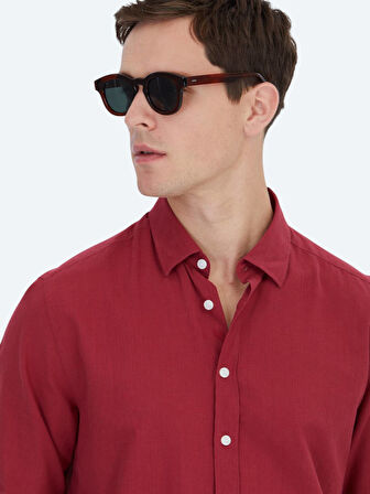 Kırmızı Düz Regular Fit Dokuma Casual %100 Pamuk Gömlek