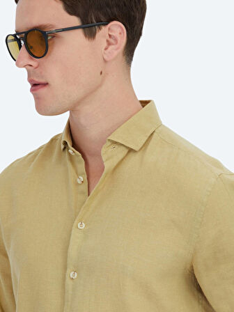 Limon Küfü Düz Regular Fit Dokuma Casual Pamuk Karışımlı Gömlek