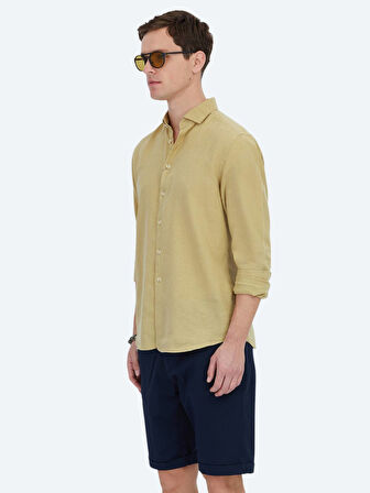 Limon Küfü Düz Regular Fit Dokuma Casual Pamuk Karışımlı Gömlek
