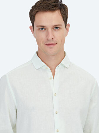 Su Yeşili Düz Regular Fit Dokuma Casual Pamuk Karışımlı Gömlek