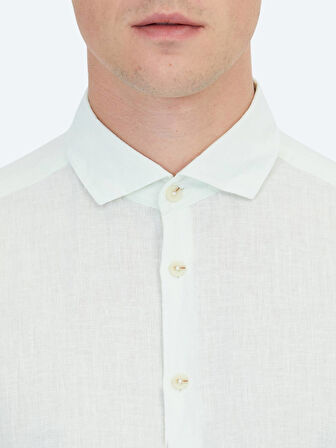 Su Yeşili Düz Regular Fit Dokuma Casual Pamuk Karışımlı Gömlek