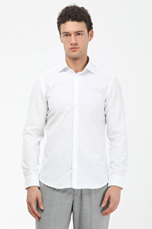 Kip Erkek Düz Slim Fit Dokuma Klasik Pamuk Karışımlı Gömlek GM-4915 Beyaz