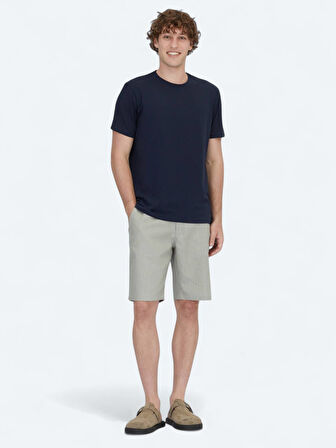 Lacivert Düz Bisiklet Yaka Pamuk Karışımlı T-Shirt