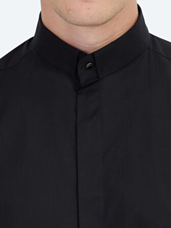 Siyah Regular Fit Dokuma Klasik %100 Pamuk Gömlek