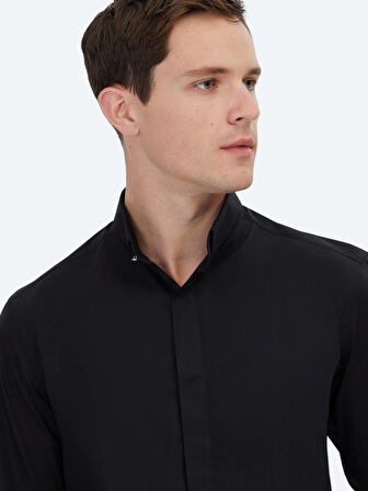 Siyah Regular Fit Dokuma Klasik %100 Pamuk Gömlek