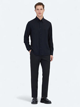 Siyah Regular Fit Dokuma Casual Gömlek