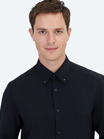 Siyah Regular Fit Dokuma Casual Gömlek