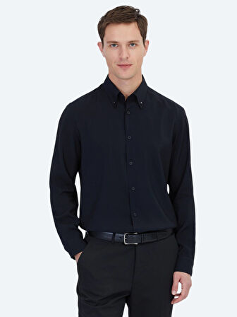 Siyah Regular Fit Dokuma Casual Gömlek