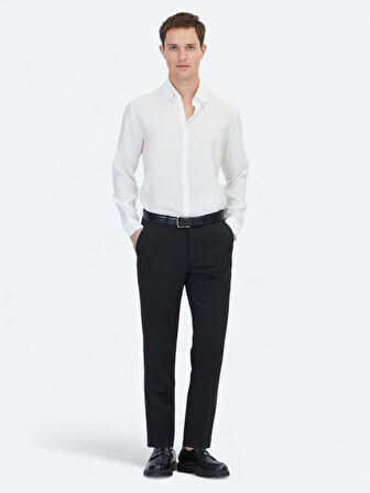 Beyaz Regular Fit Dokuma Casual Gömlek