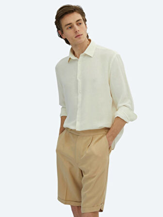 Beyaz Düz Oversize Fit Dokuma Casual Pamuk Karışımlı Gömlek