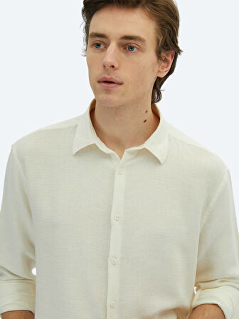 Beyaz Düz Oversize Fit Dokuma Casual Pamuk Karışımlı Gömlek