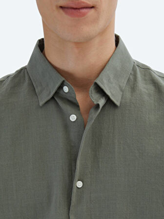 Haki Oversize Fit Dokuma Casual %100 Pamuk Gömlek