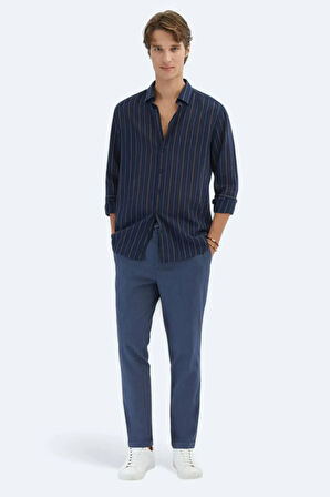 Kip Erkek Çizgili Regular Fit Dokuma Casual Pamuk Karışımlı Gömlek GM-5776 Lacivert