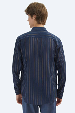 Kip Erkek Çizgili Regular Fit Dokuma Casual Pamuk Karışımlı Gömlek GM-5776 Lacivert