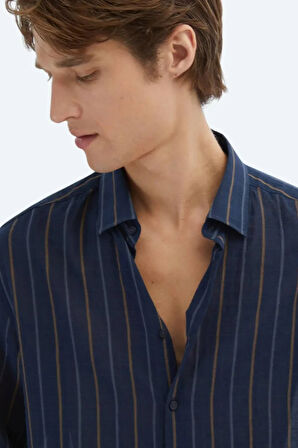 Kip Erkek Çizgili Regular Fit Dokuma Casual Pamuk Karışımlı Gömlek GM-5776 Lacivert