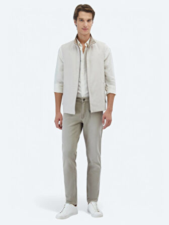 Açık Bej Regular Fit Dik Yaka Casual Dokuma Spor Yelek