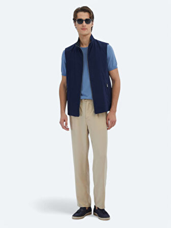 Lacivert Regular Fit Dik Yaka Casual Dokuma Spor Yelek