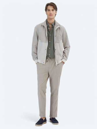 Bej Regular Fit Gizli Kapüşon Casual Dokuma Mont