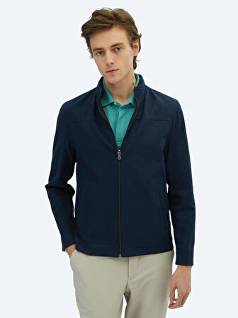 Lacivert Regular Fit Gizli Kapüşon Casual Dokuma Çift Taraflı Mont