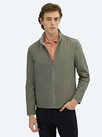 Gri Regular Fit Gizli Kapüşon Casual Dokuma Çift Taraflı Mont