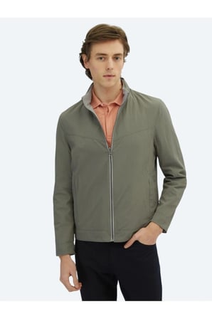 Gri Regular Fit Gizli Kapüşon Casual Dokuma Çift Taraflı Mont