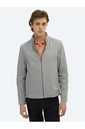 Gri Regular Fit Gizli Kapüşon Casual Dokuma Çift Taraflı Mont