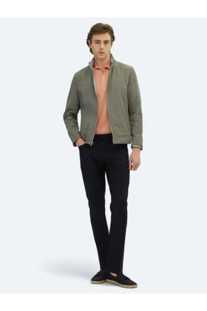 Gri Regular Fit Gizli Kapüşon Casual Dokuma Çift Taraflı Mont